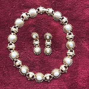 Gold and Pearl Choker and Earrings